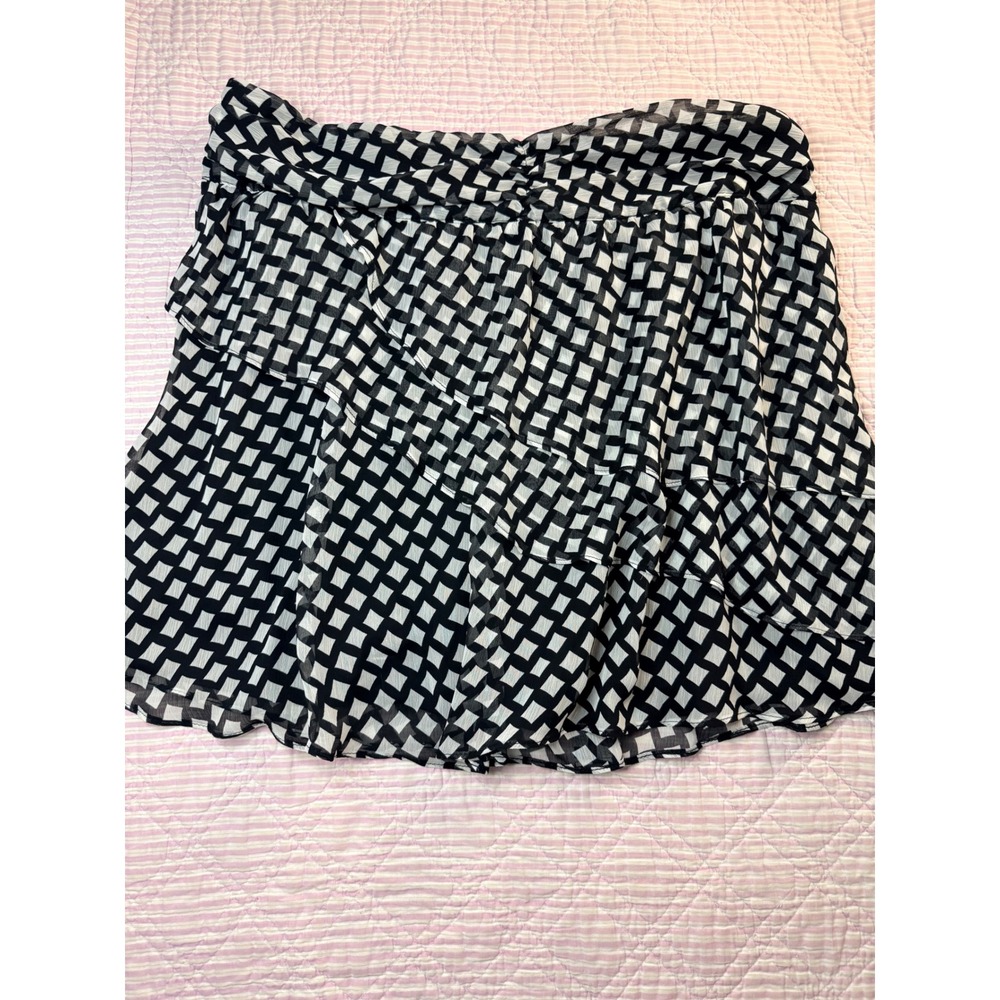 Y2k Nine West Womens XL Black White Geometric Checkered Ruffle Tiered Mini Skirt